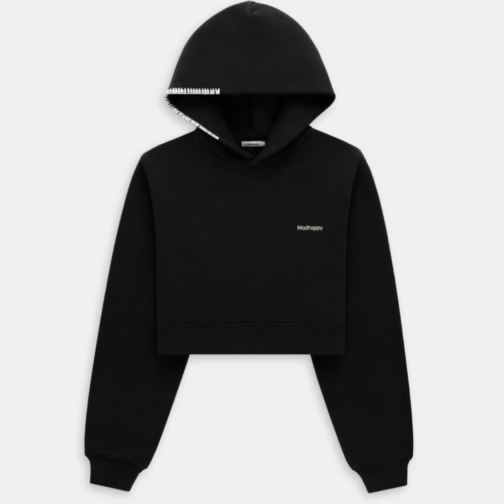 Mad Happy Black Cropped Hoodie
